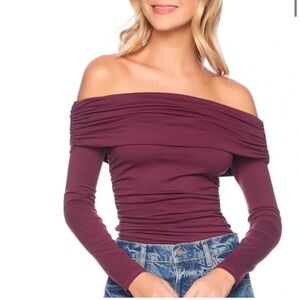 Susana Monaco Off The Shoulder Gathered Long Sleeve Top